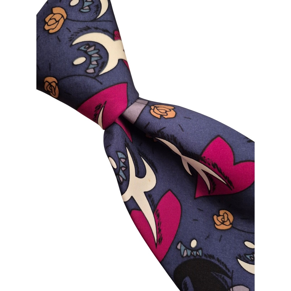 The Beatles 1991 She Loves You Vintage Silk Tie Blue Pink Abstract Rose Graphic